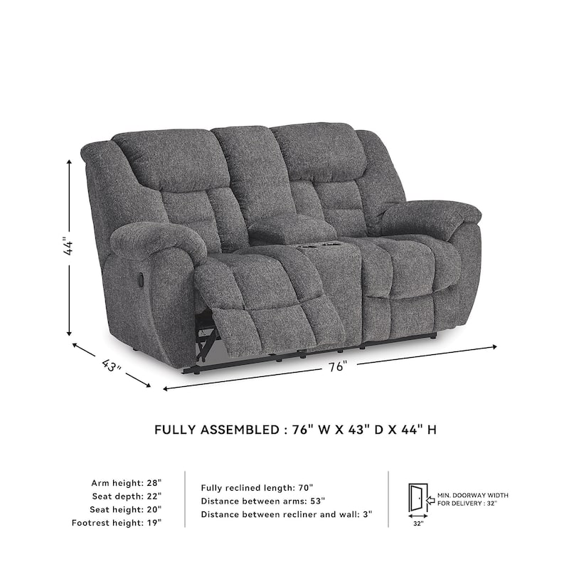 Signature Design by Ashley Foreside Gray Double Reclining Loveseat with Console - 76"W x 43"D x 44"H