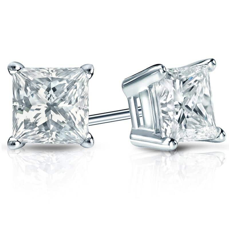 Auriya 18-karat Gold Lab Grown 3.00 carat TDW Princess Diamond Stud Earrings 4-Prong Basket Push-back
