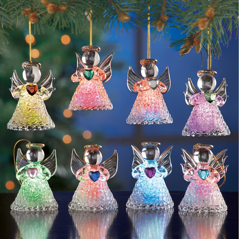 Color Changing Glass Angel Ornaments - Set of 8 - 9.500 x 6.500 x 3.600 - Multi