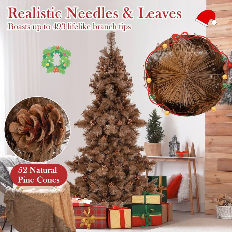 Costway 6 FT Artificial Christmas Tree with 200 LED Lights, 493 Branch - Chocolate - See Details