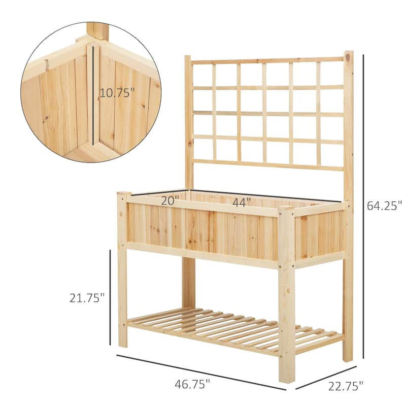 Decorative 2-Level Garden Planter Box with Storage Shelf and Trellis