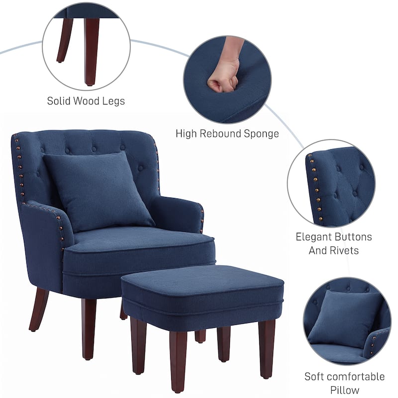 Club Chair Upholstered Button Tufted Accent Chair with Ottoman and Pillow