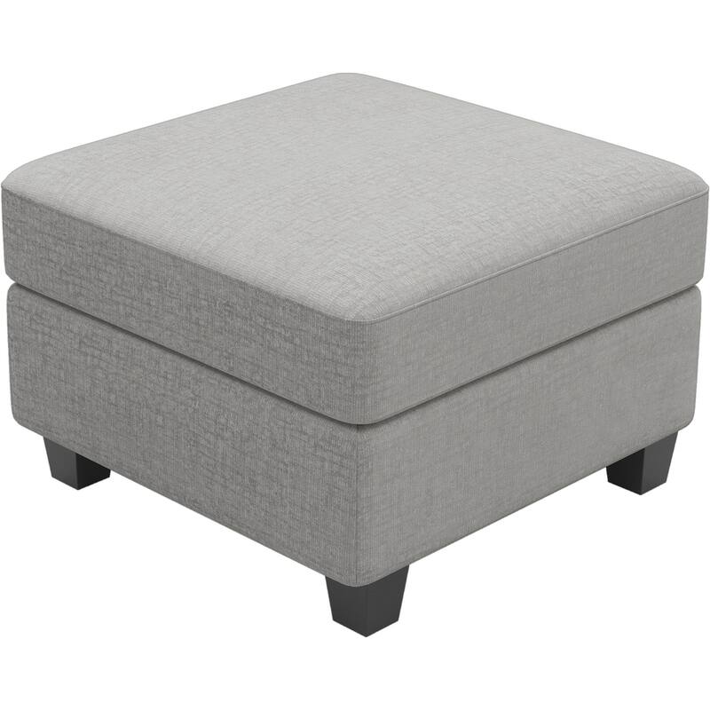 HomeRoots 26" Beige and Black Chenille Storage Ottoman