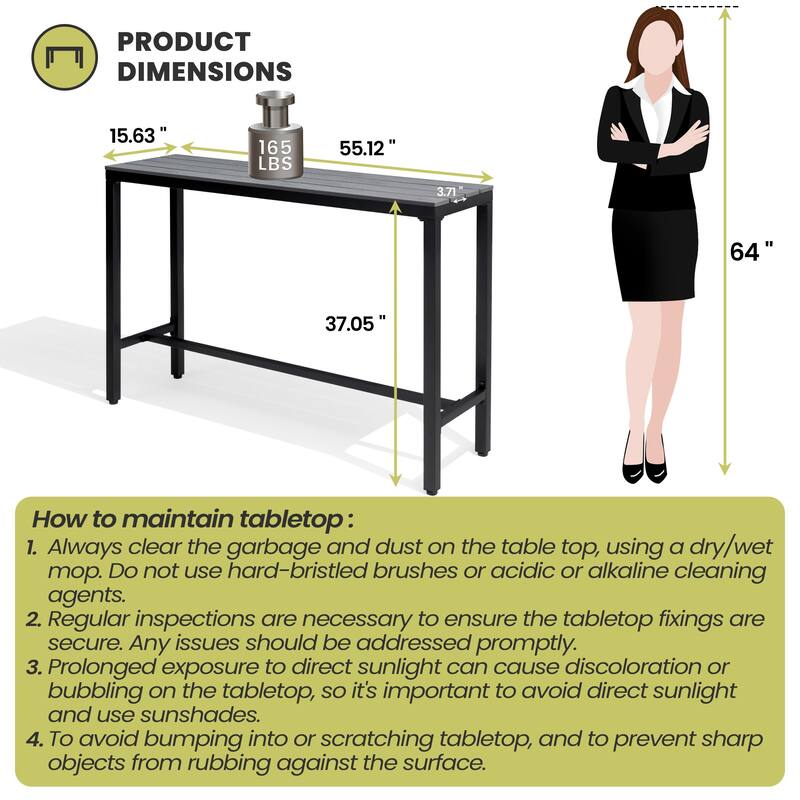Crestlive Products Patio Outdoor Bar Table Rectangle Pub Table