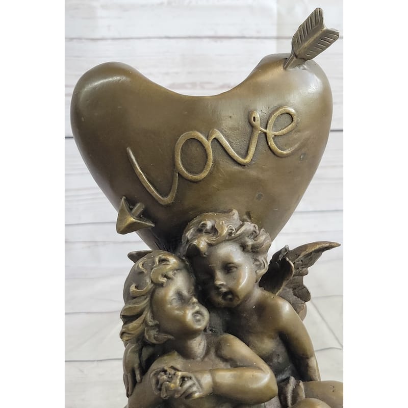 Bronze Candle Holder Cherubim Hearts Love Valentines Romance 9 Inches X 6 Inches