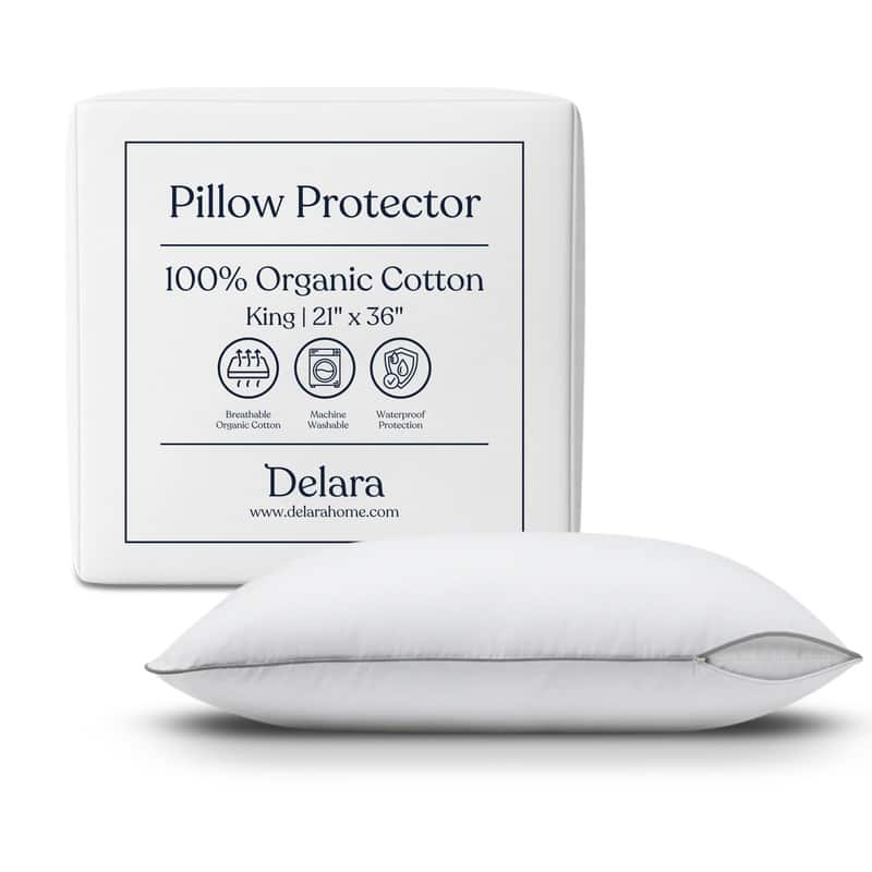 Delara GOTS Certified 100% Organic Cotton Pillow Protector Pack of 2, 300 Thread Count, Long Staple Cotton, Ultra Soft & Smooth - King