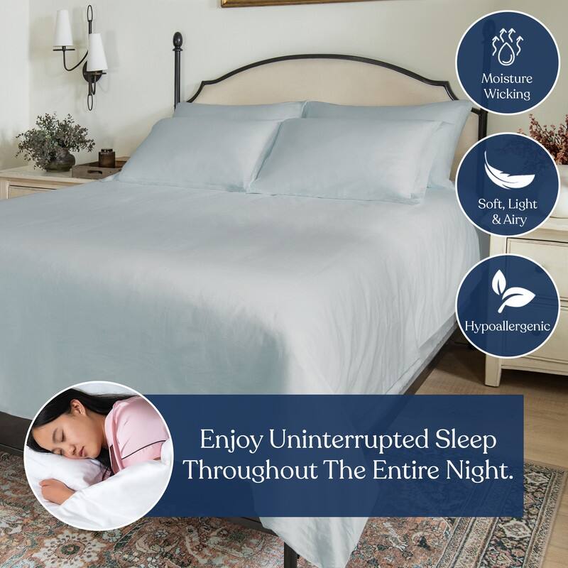 Delara GOTS Certified 100% Organic Percale Fitted Sheet Set, 400TC Long Staple Cotton, Moisture-Wicking, Smooth & Breathable