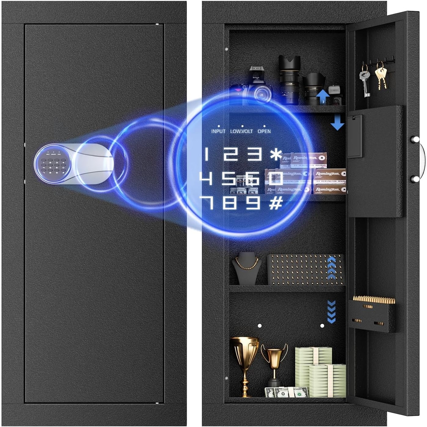 Wall Mounted Hidden Gun Safe Cabinet with Removable Shelves Fully assembled