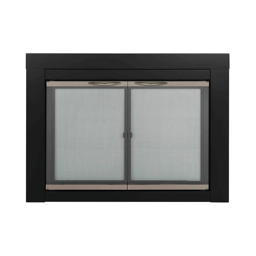 Pleasant Hearth Alsip Fireplace Glass Door Black & Sunlight Nickel