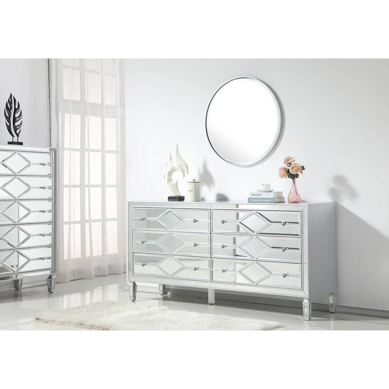 6 Drawer 64" Double Dresser - Silver