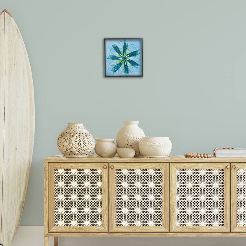 Stupell Blue & Green Abstract Flower Framed Giclee Art Design By Liz Jardine