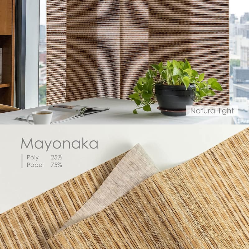 GoDear Design Natural Woven Adjustable Sliding Panel Track Blinds, Vertical Blinds, Earth Tone Color, 45.8"- 86" W x 96" L