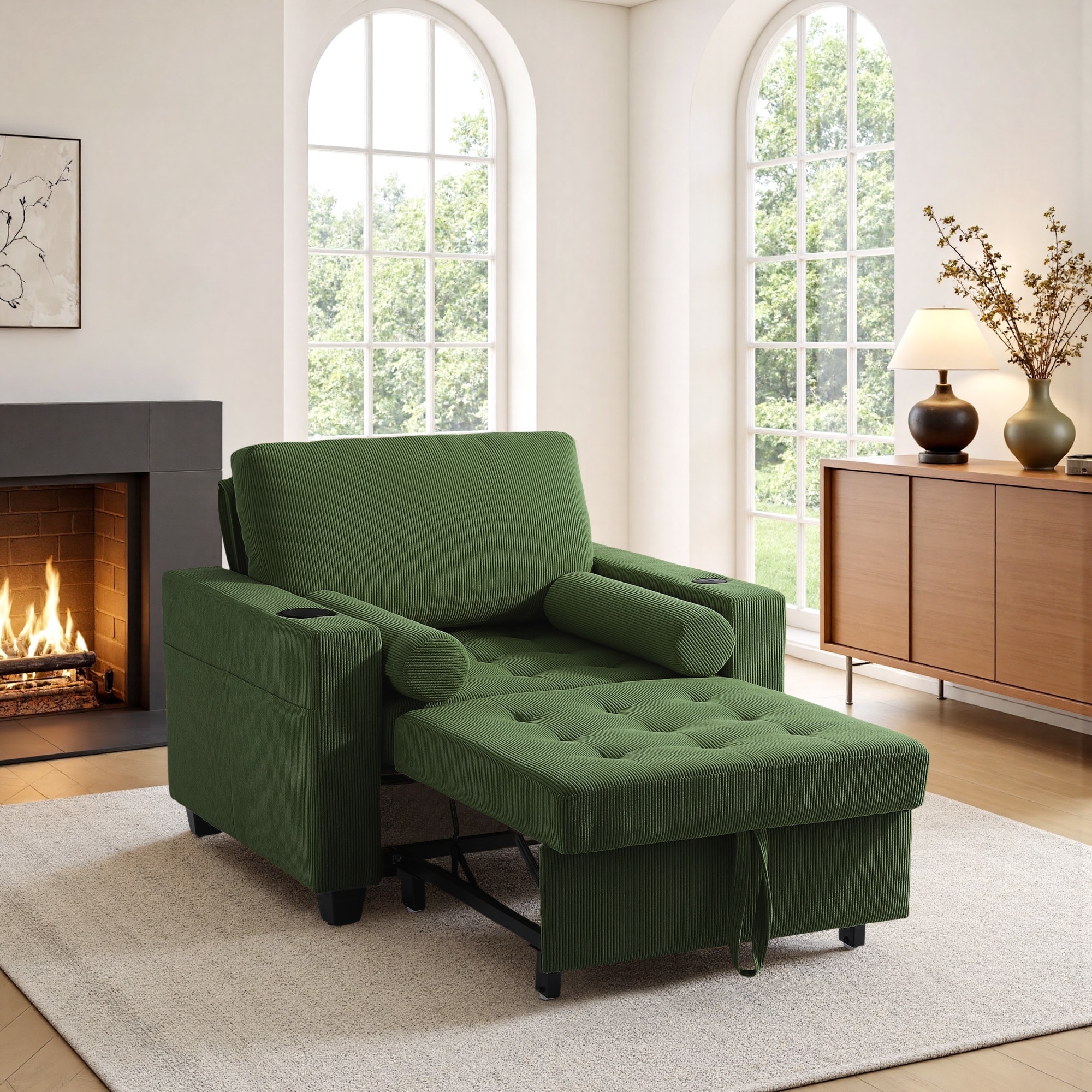 3-in-1 Pull-Out Sleeper Chair Bed Convertible Adjustable Lounge