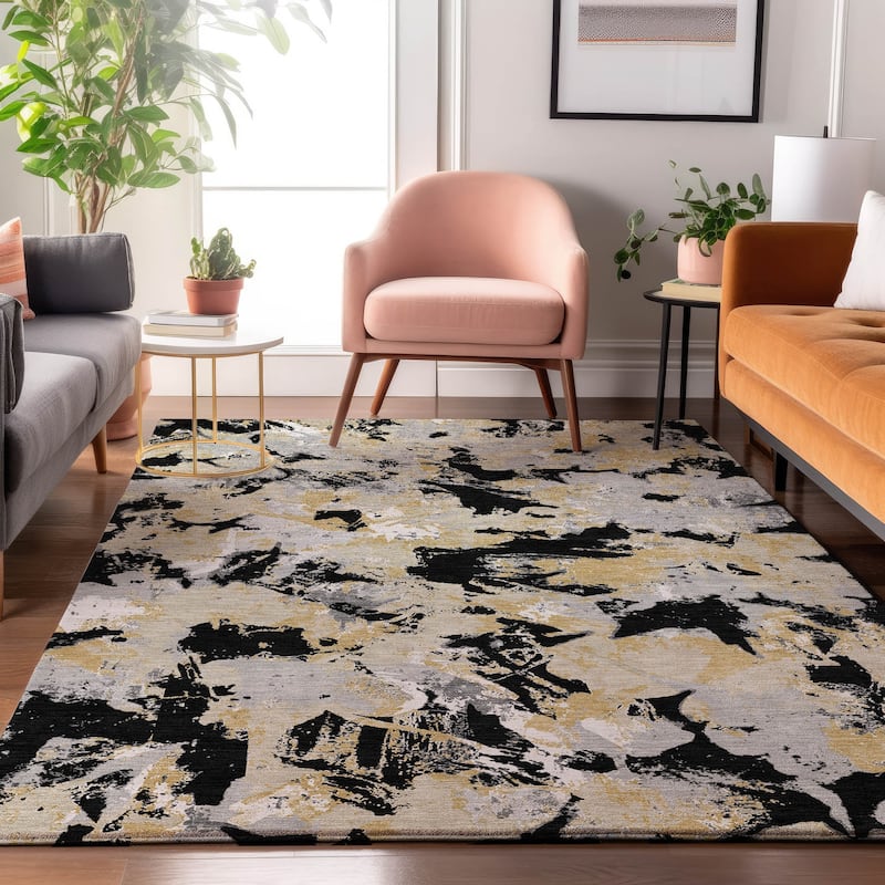 Premium Washable Super Soft Abstract Floral Mayfield Rug - Black - 9' x 12'