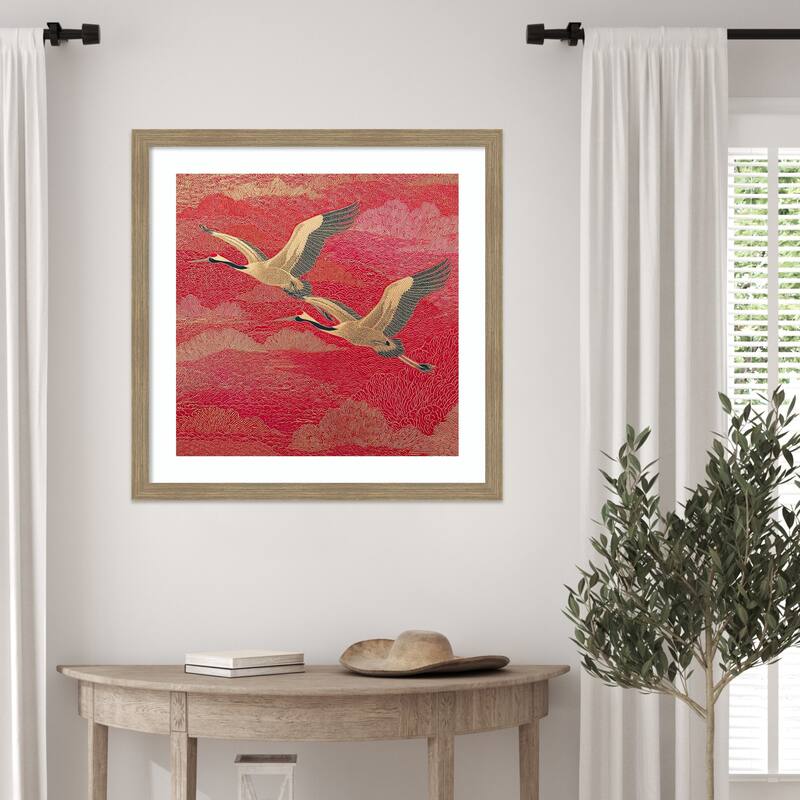 Birds No. 1 by Tradelink inhouse artist Wood Framed Wall Art Print - Woodgrain Stripe Mocha