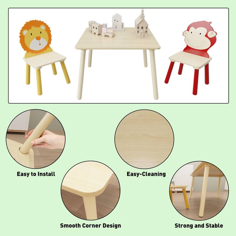 Kids Table and 2 Chairs Set, 3 Pieces Toddler Table and Chair Set
