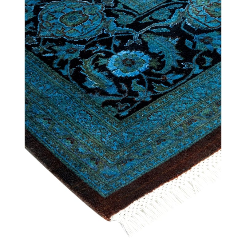 Overton Hand Knotted Wool Vintage Inspired Modern Contemporary Overdyed Blue Area Rug - 10' 2" x 14' 9"