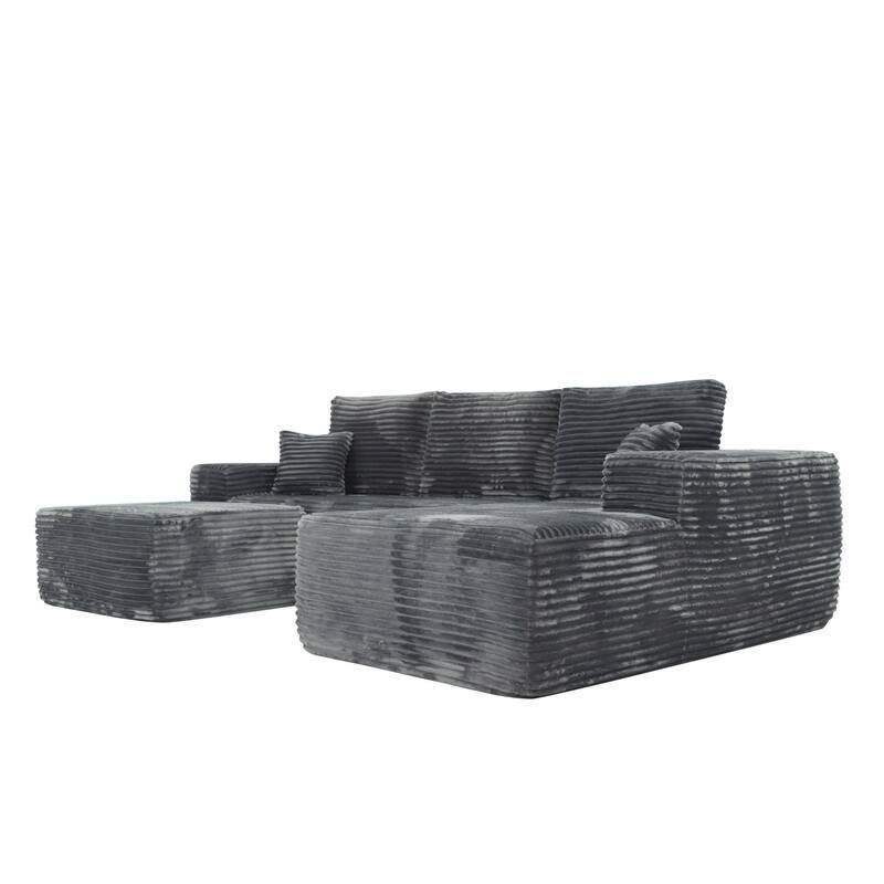 U-Shaped Sectional Couch Boneless Corduroy Couch with Chaise ‌and Ottoman‌, Upholstered Modular Lounger Sofa