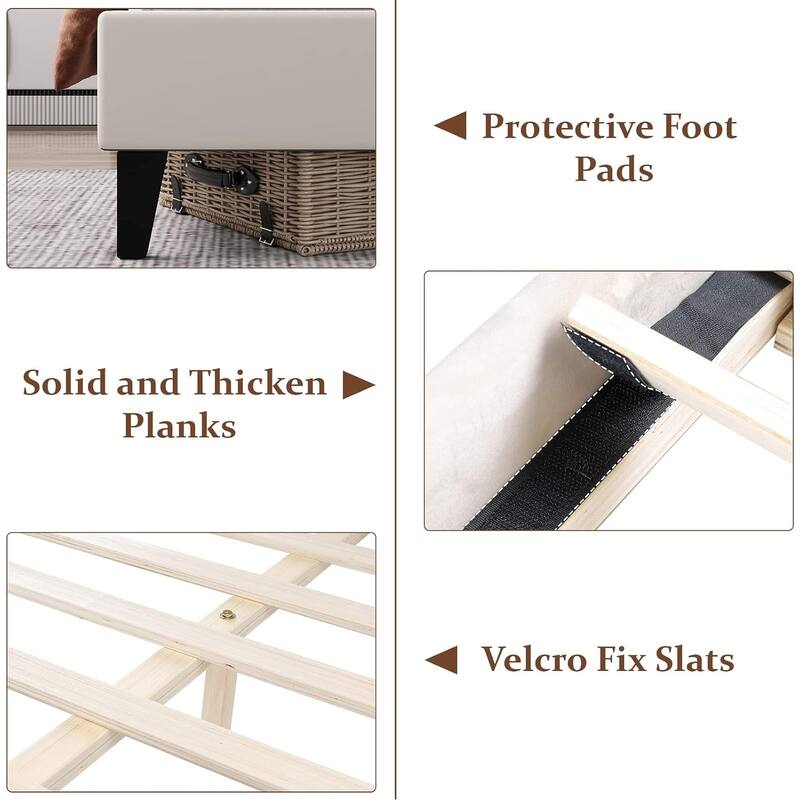 Platform Bed Frame Full with Upholstered Wingback Headboard