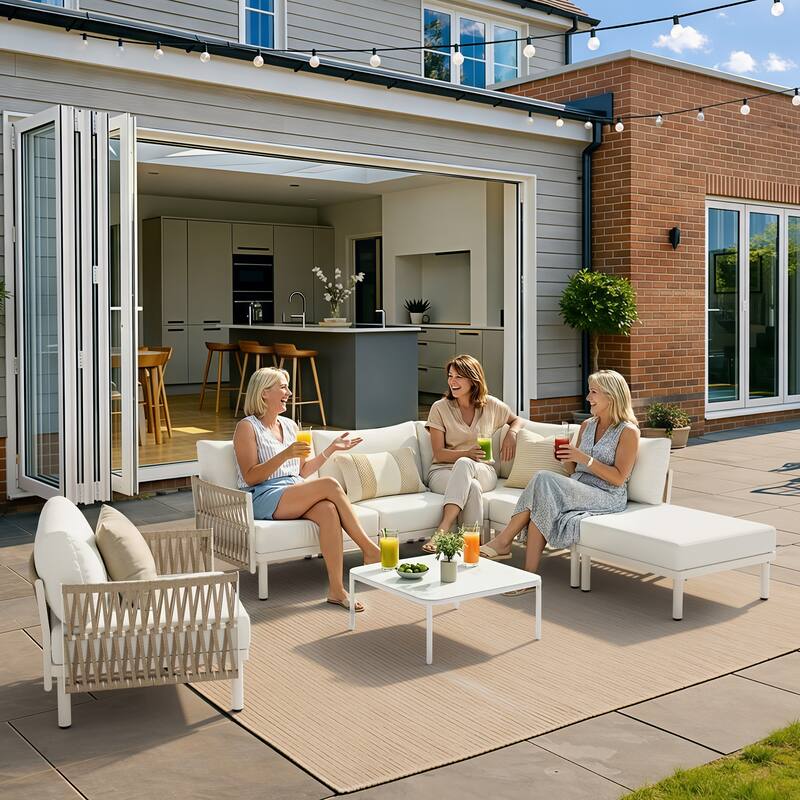 Outdoor Patio Aluminum PE Rattan Free Combination Sectional Sofa Conversation Seating Set