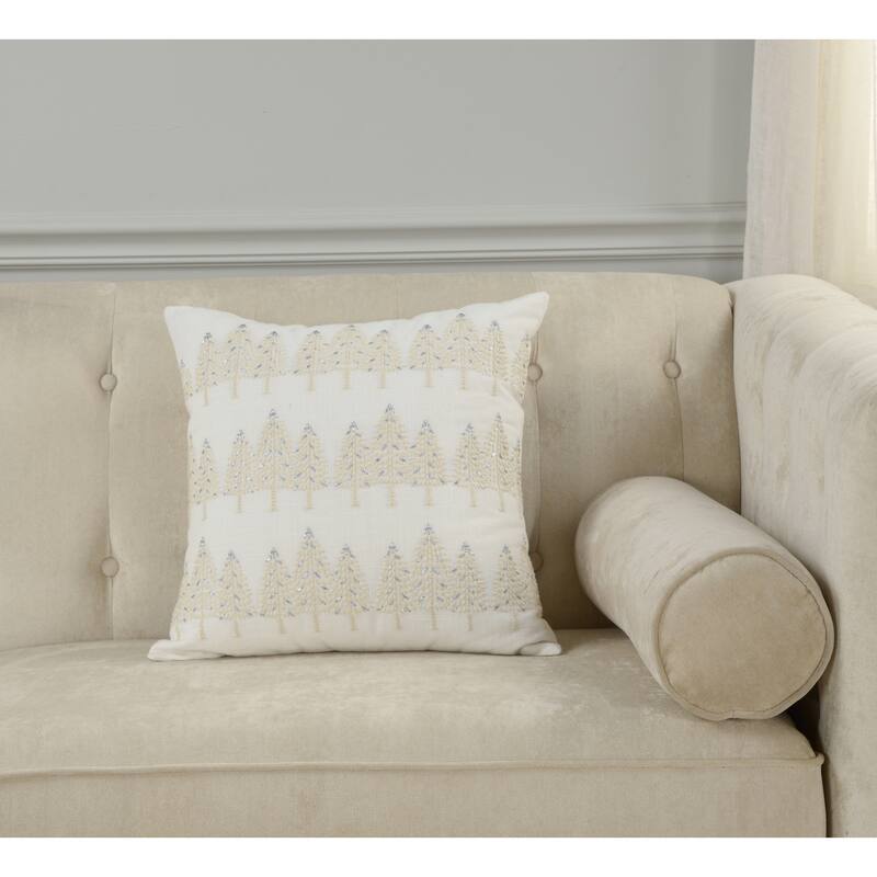 Rizzy Home Embroidered Tree Holiday Throw Pillow