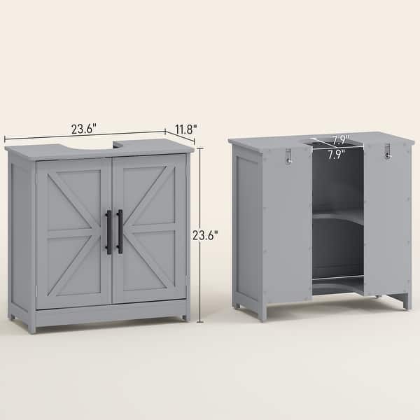 dimension image slide 2 of 4, HOMCOM Pedestal Sink Storage Cabinet, Farmhouse Freestanding Bathroom Sink Cabinet with 2 Barn Doors and Adjustable Shelf, White