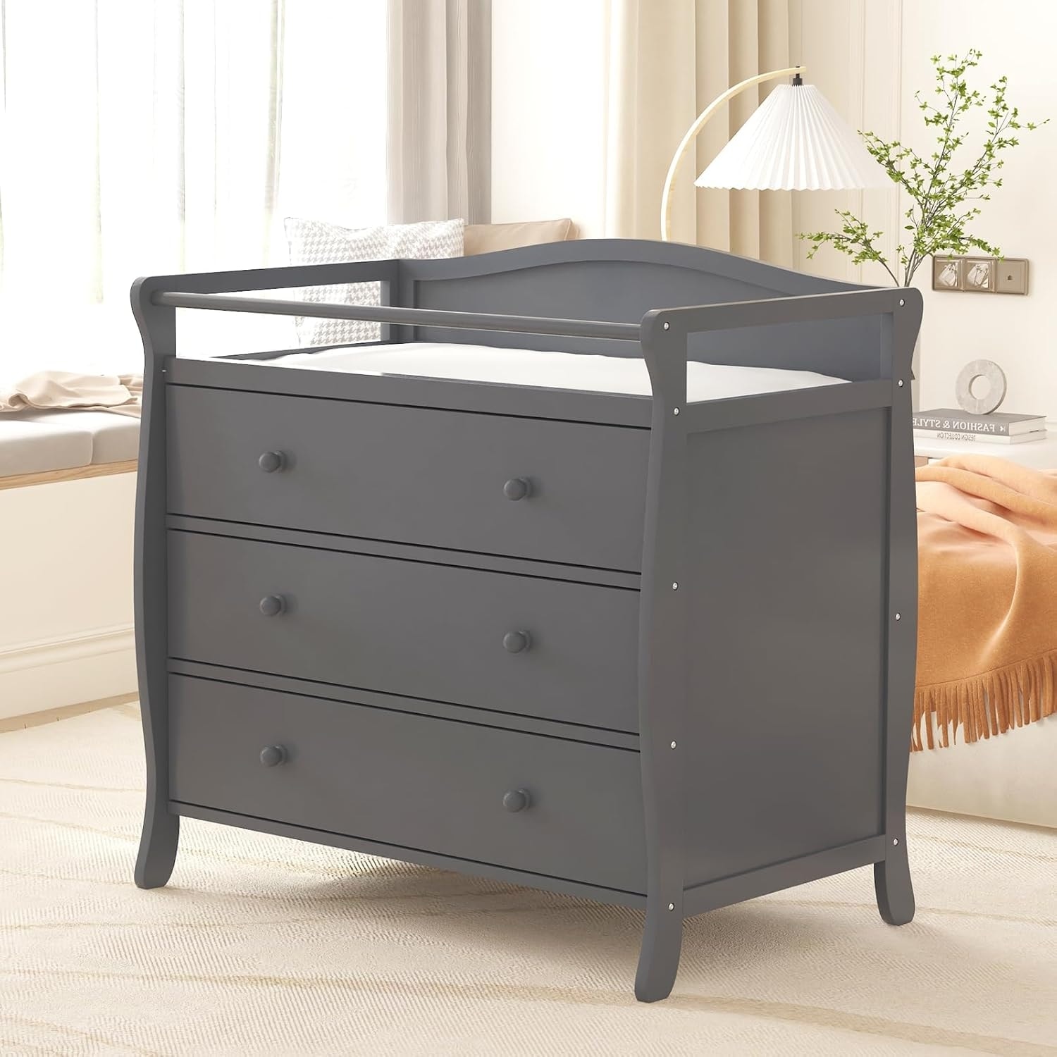 Grey changing table with drawers 2025