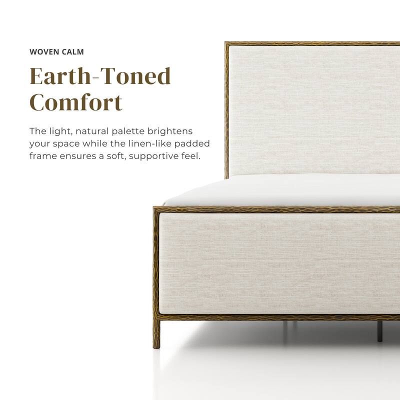 247 Shop At Home Lalia Modern 3-Piece Upholstered Hammered Metal Panel Bedroom Set with Nightstand and Bench