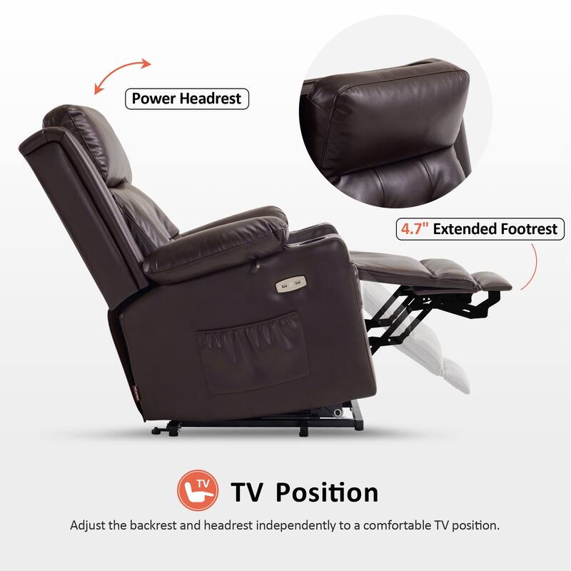 MCombo Large Dual Motor Power Lift Recliner Chair with Massage and Heat for Elderly People, Faux Leather