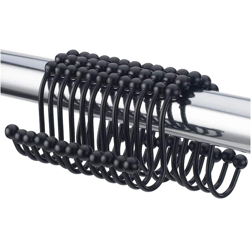 12 Piece Set - Matte Black Heavy Duty Shower Curtain Hooks Rings Rustproof Metal - Matte Black - Matte Black