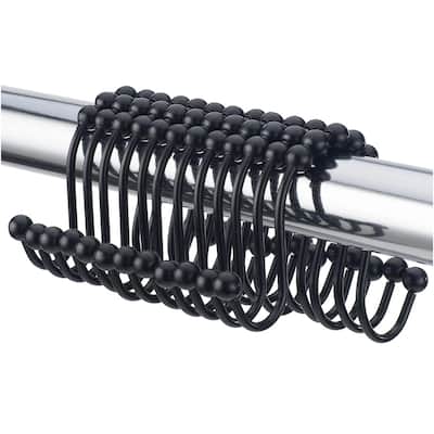 12 Piece Set - Matte Black Heavy Duty Shower Curtain Hooks Rings Rustproof Metal - Matte Black