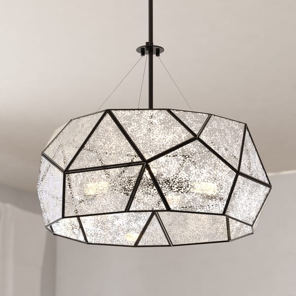 slide 2 of 13, Euclid Mercury Glass/ Brass Mid-Century Modern Pendant Light 20-in W x 21-in H x 20-in D - Black
