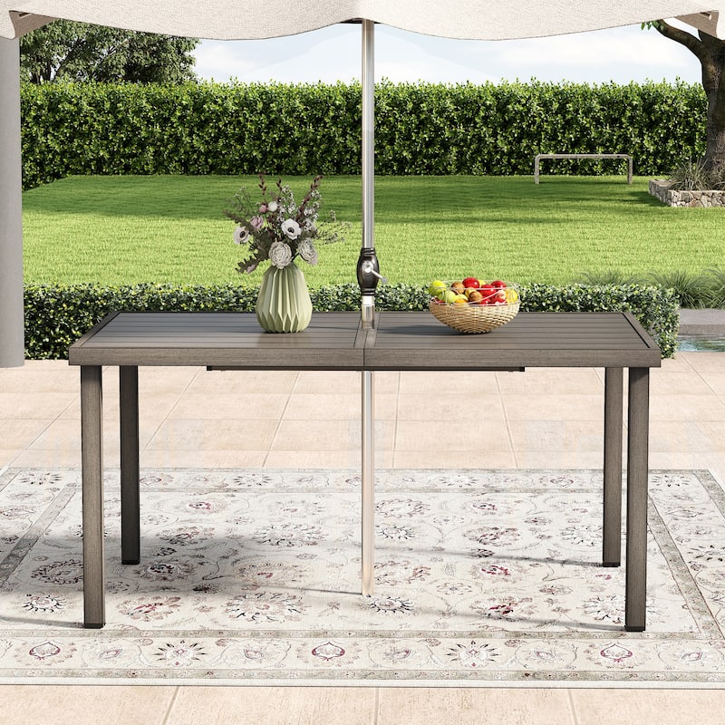 QuillManor 60" Rectangular Gray Aluminum Outdoor Dining Table with 2in. Umbrella Hole