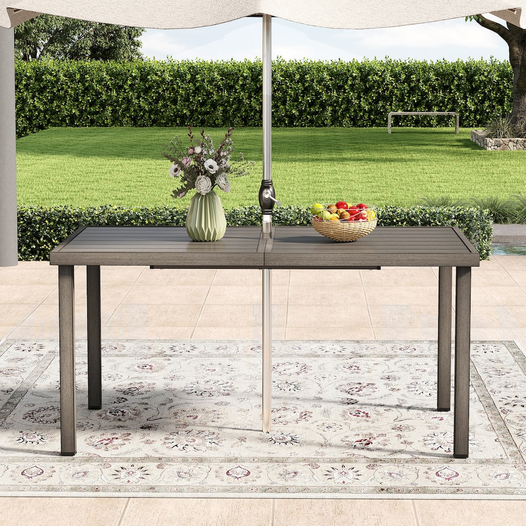 QuillManor 60" Rectangular Gray Aluminum Outdoor Dining Table with 2in. Umbrella Hole
