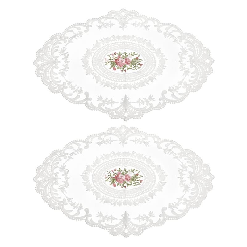 2Pack 12x16in Retro Lace Placemat Oval French Crochet Doilies Coasters - 12x16-in