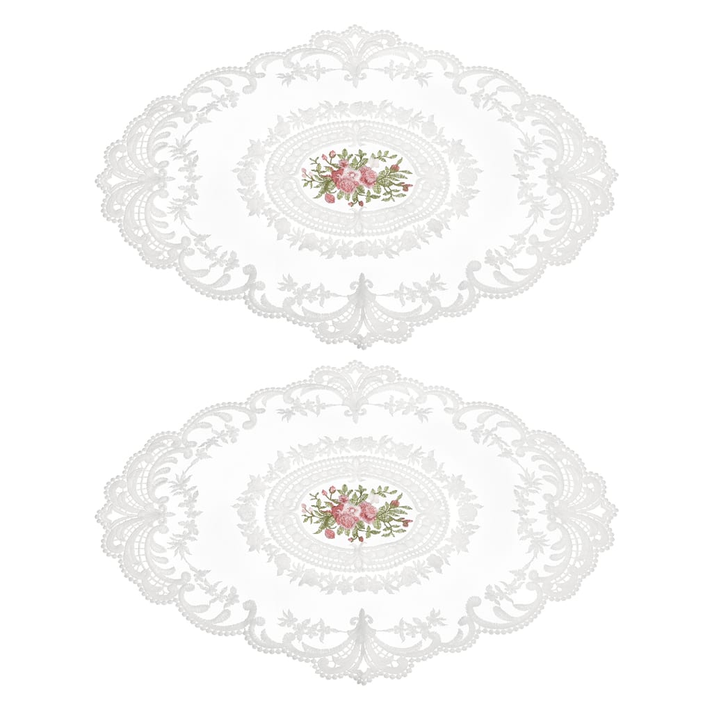 2Pack 12x16in Retro Lace Placemat Oval French Crochet Doilies Coasters - 12x16-in