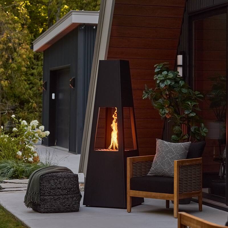 Ferro 70" Metal Chiminea Fire Pit with Hidden Propane Tank in Black by Real Flame