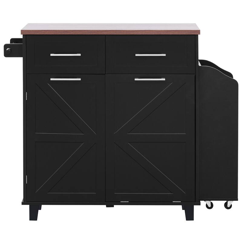 47.2" Farmhouse Kitchen Island with Drop Leaf and Removable Side Racks
