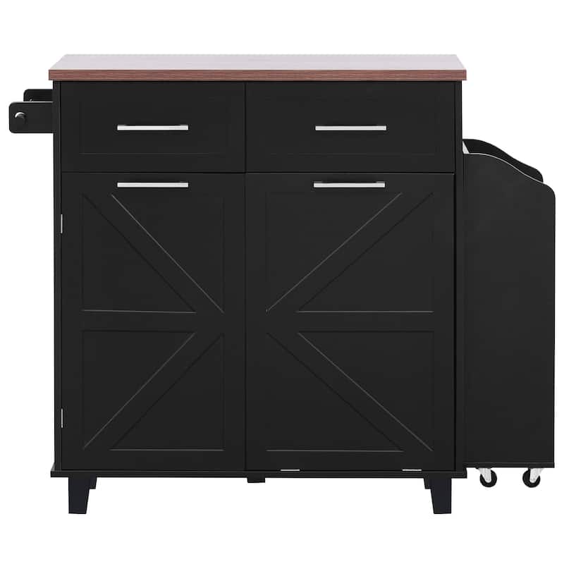 47.2"Farmhouse Kitchen Island with Drop Leaf, Removable Side Racks,Two Drawers,Rolling Kitchen Cart on Wheels with Towel Rack