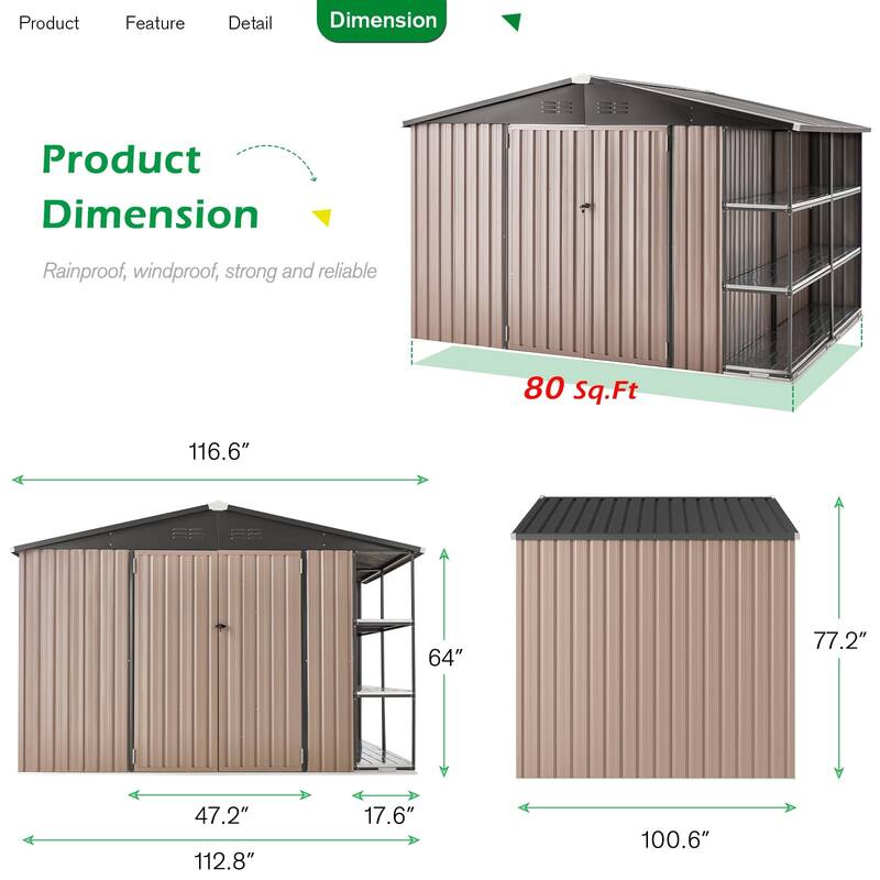 AECOJOYOutdoor Metal Storage Shed with Rack Utility Shed w/ Shelves