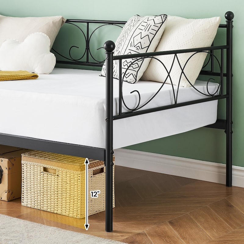 Heavy Duty Metal Daybed With Trundle Platform Sofa Bed for Bedroom