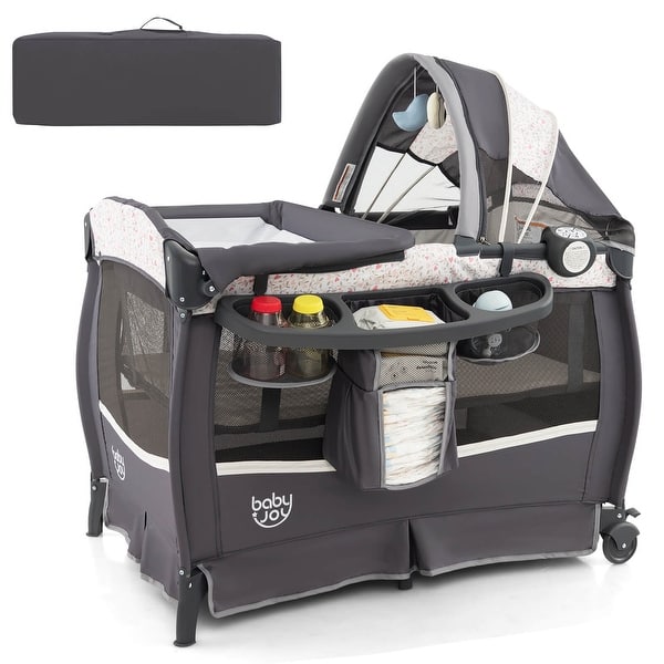 slide 2 of 28, Babyjoy Pack & Play Baby Diaper Changing Table 4 in 1 Portable - See Details Grey