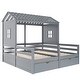 preview thumbnail 15 of 16, Twin Size House Platform Beds with Two Drawers Shared Beds, Combination Of 2 Side By Side Twin Size Beds