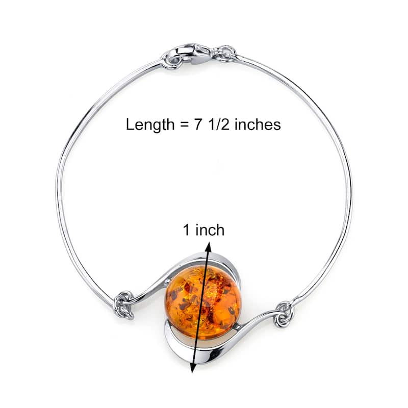 Oravo Sterling Silver Baltic Amber Solitaire Bangle Bracelet, 7.5"
