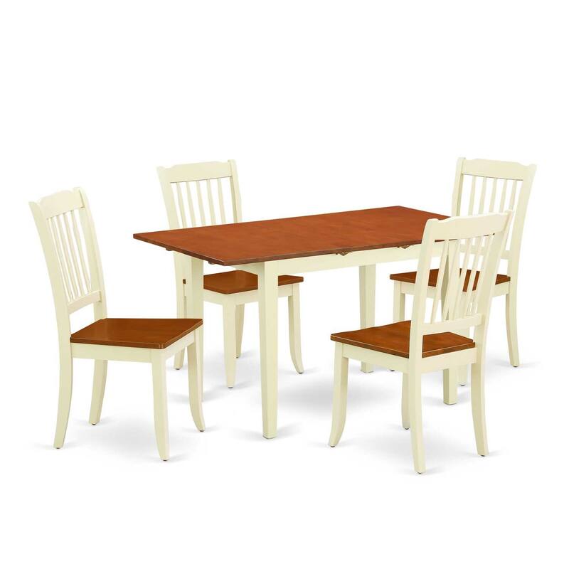 Rectangular Dining Table Set - 5pc Neo-Classical Design with Leaf & 4 Chairs - Elegant Home Dining Furniture