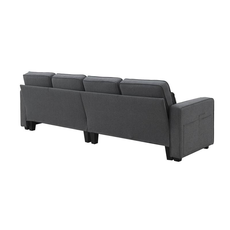 Modern Linen Fabric Sofa with Armrest Pockets