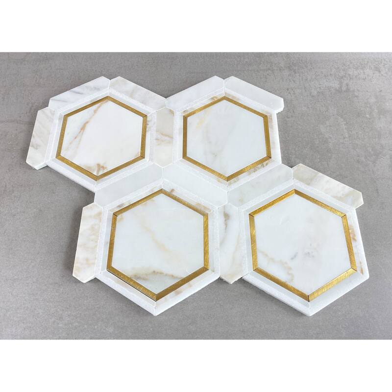 HoneyComb Pattern Marble and Metal Mosaic Tiles - Case (5 Sheets)