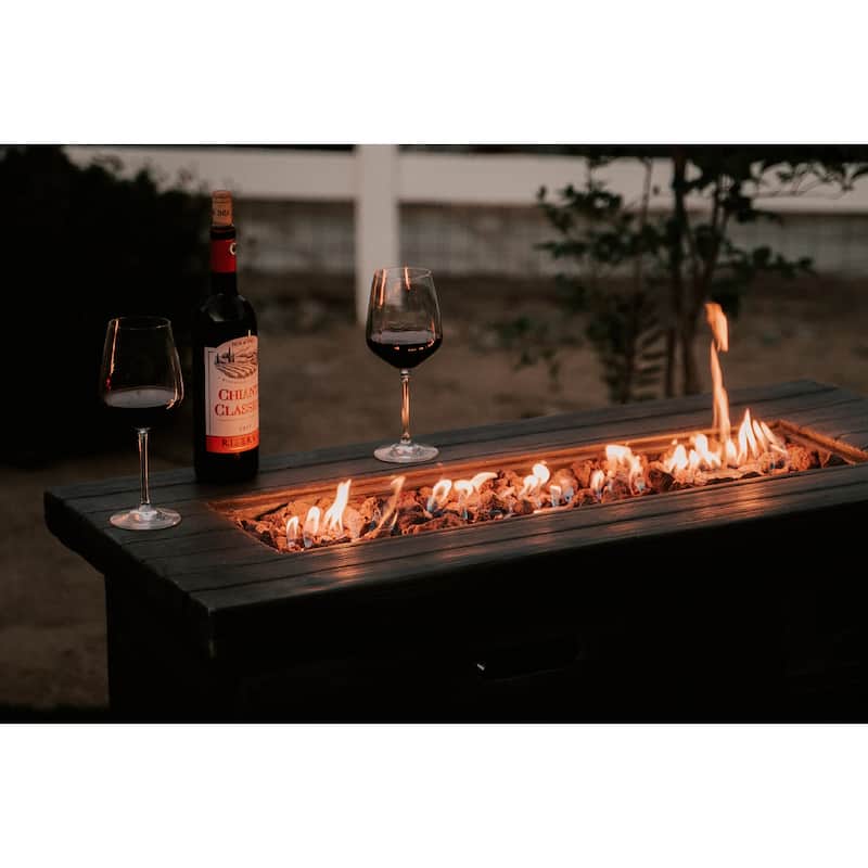 XBrand 42.1"L Rectangular Black MgO/Metal Outdoor Propane Gas Smokeless Fire Pit Table with Volcanic Rocks & Rain Cover