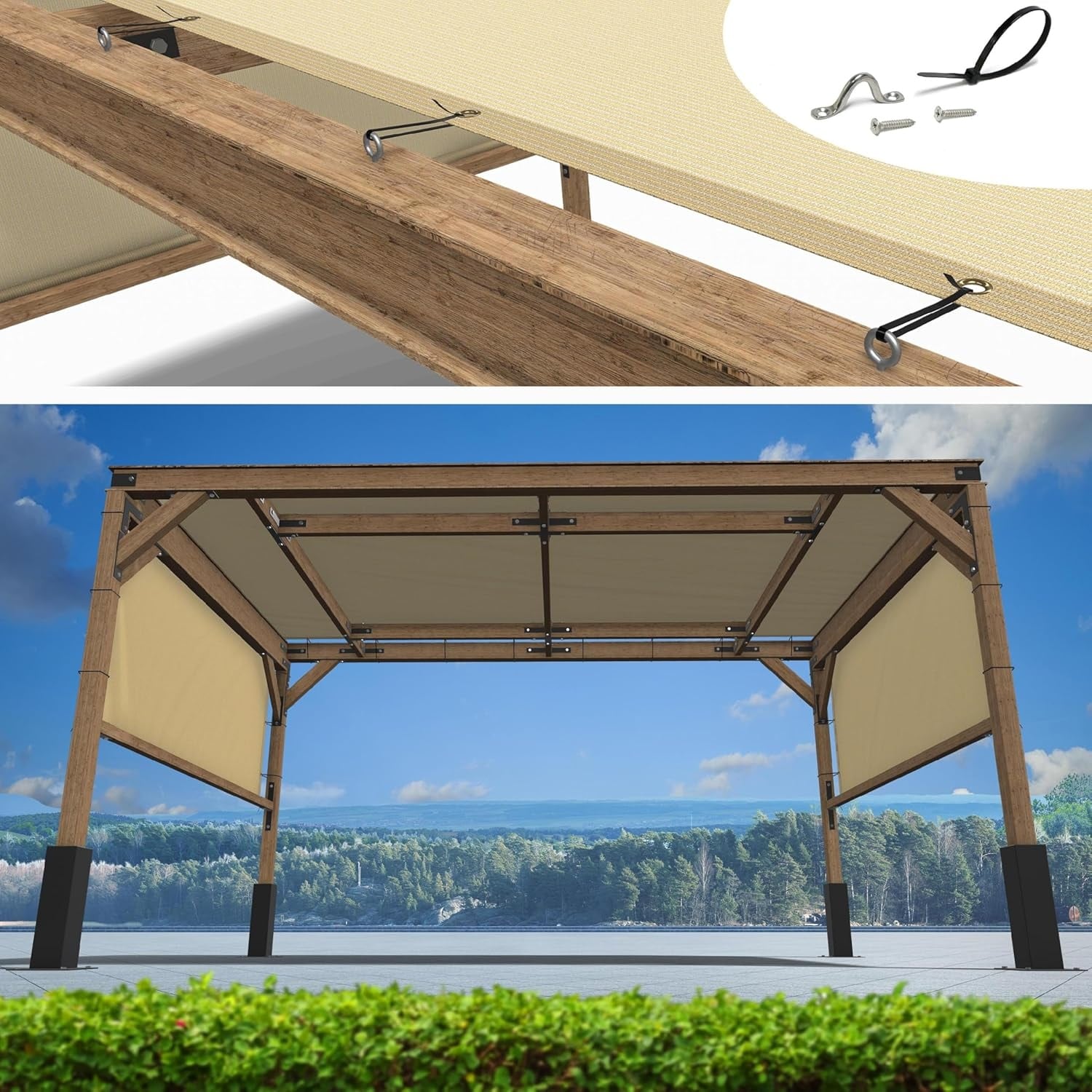 10' x 26' Beige Pergola Sun Shade Canopy Replacement Cover, UPF50 Commercial Grade 260 GSM for Outdoor Patio, Garden, Deck