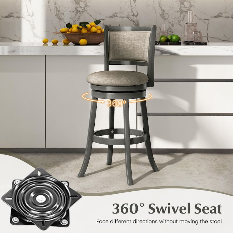 Gymax Swivel Bar Stools Set of 4 w/ Soft-padded Back & Seat Sturdy